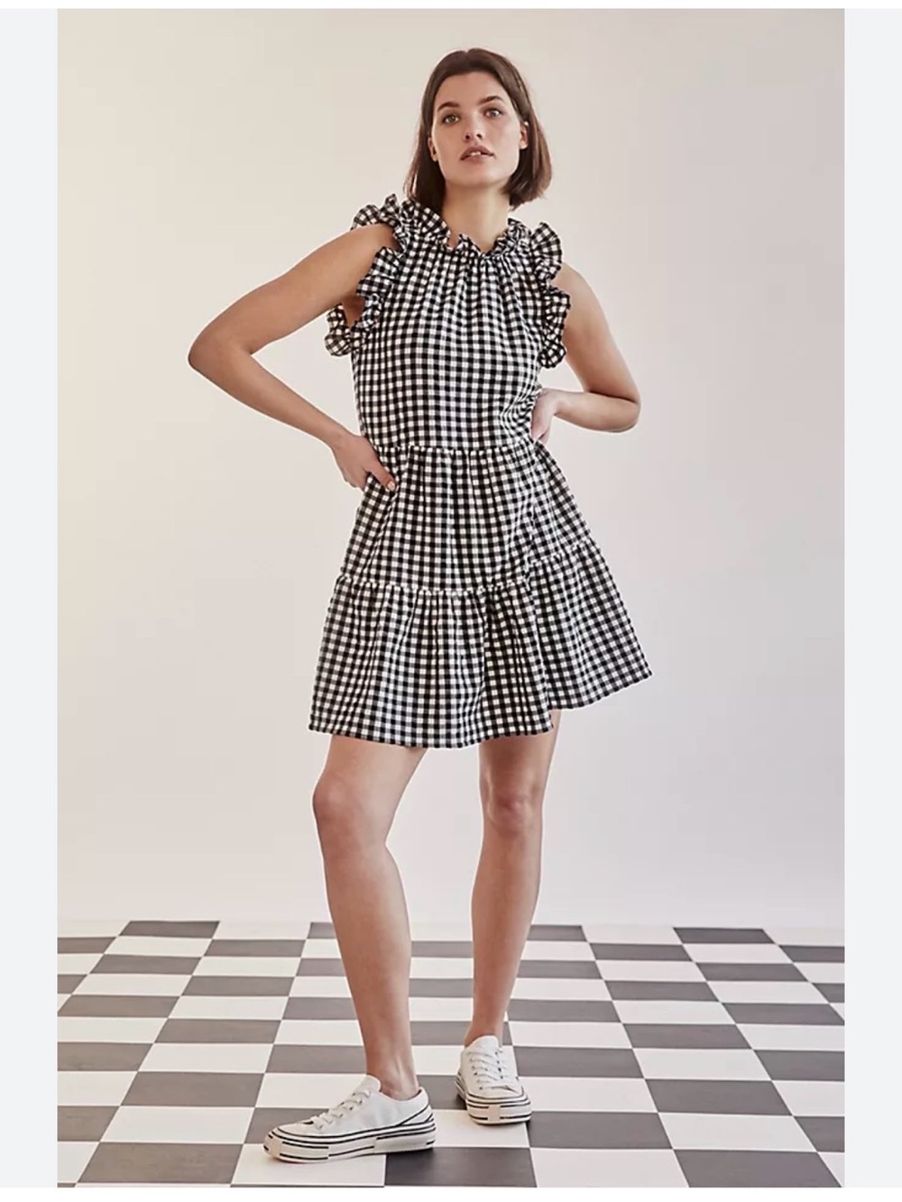 Maeve for Anthropologie Lida gingham black and white dress
